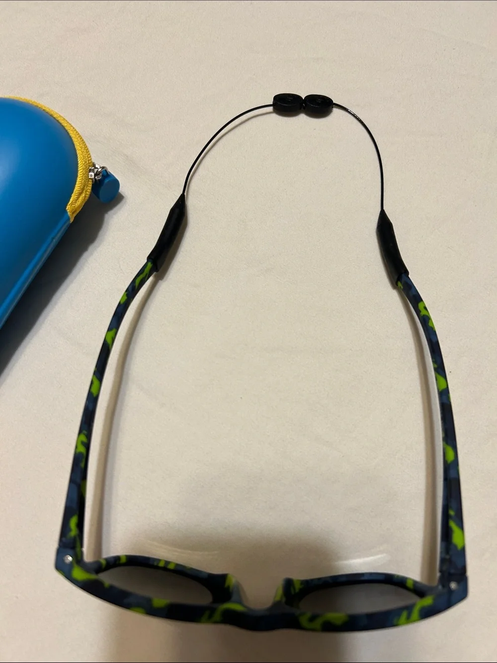 Kids Navy Frame Sunglasses with Lime Pattern and Blue Zip Case